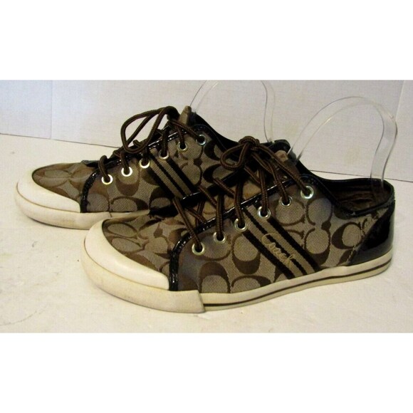 Coach Trainers Folly Sneakers Brown Signature Canvas Leather Trim Size 10 - Picture 4 of 11